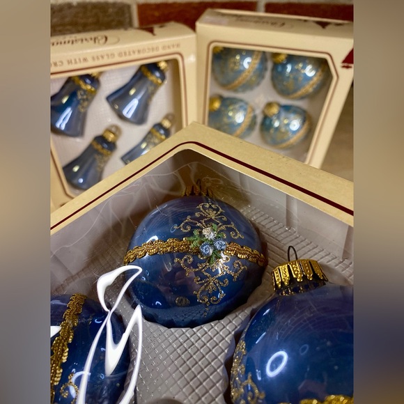 Christmas‎ by Krebs Christmas Ornaments Blue & Teal Glitter Flowers VTG - Picture 10 of 10
